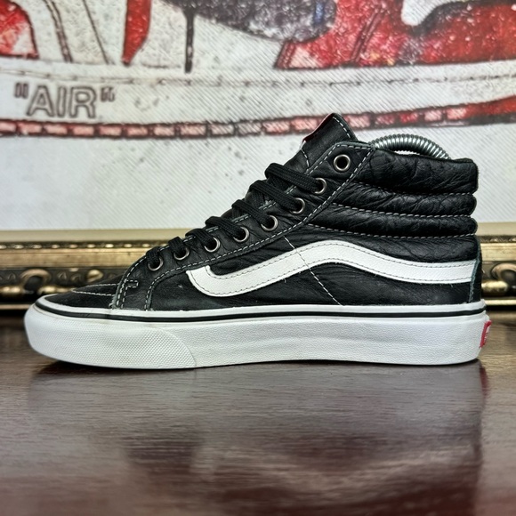 Vans Sk8-Hi Reissue 38 Leather Womens Sneakers Size 6 Black White High Tops - Picture 8 of 9